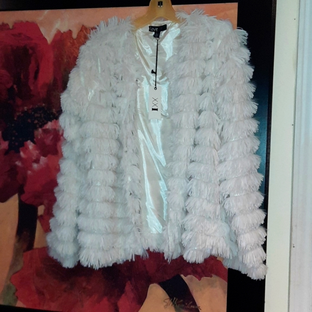 SEXY CLASSY FAUX FUR SHAGGY JACKET COAT lightweight LARGE 🎁💝